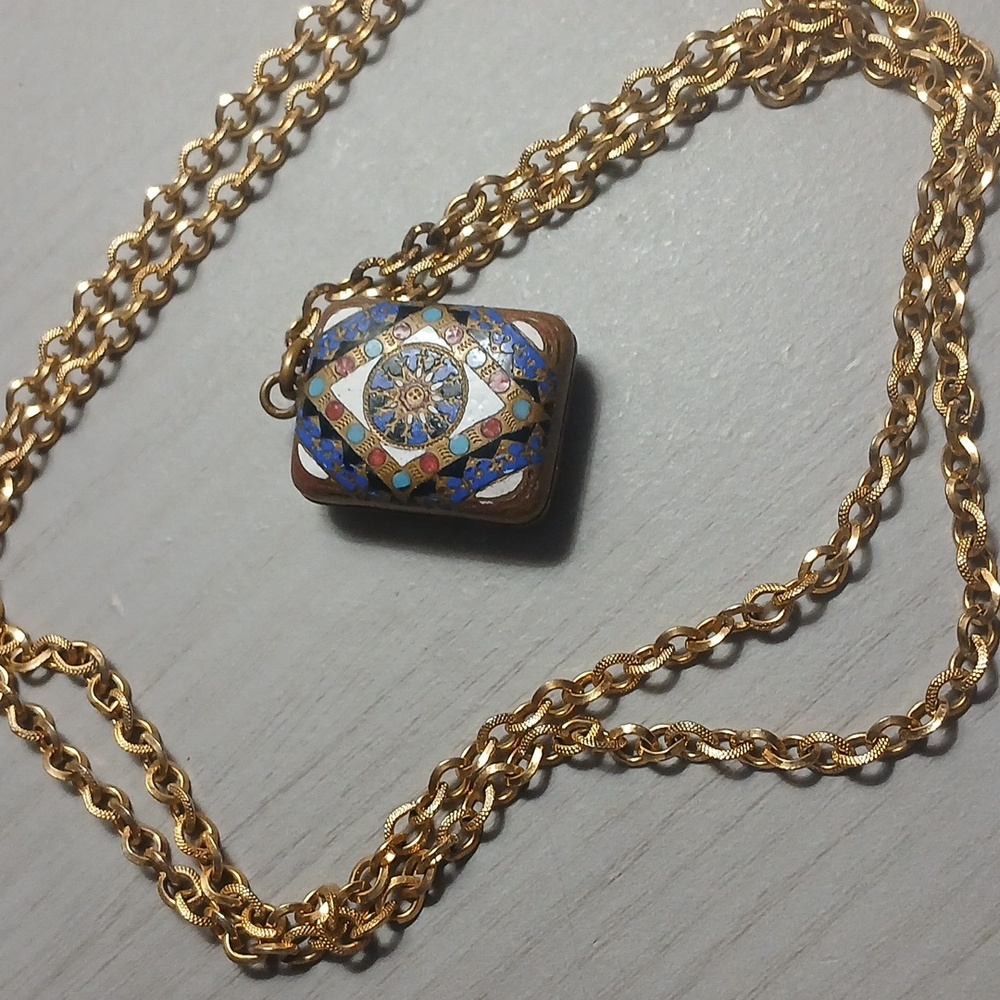 Vintage Gold and Multicolor Pendant Necklace Double Photo.. - Picture 8 of 10
